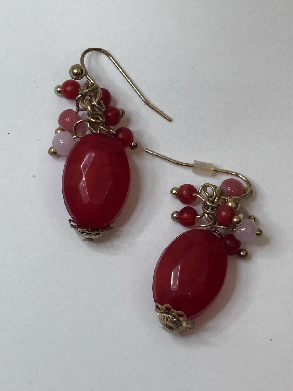 Vintage Gold-Tone Earrings with Red and Pink Beads
